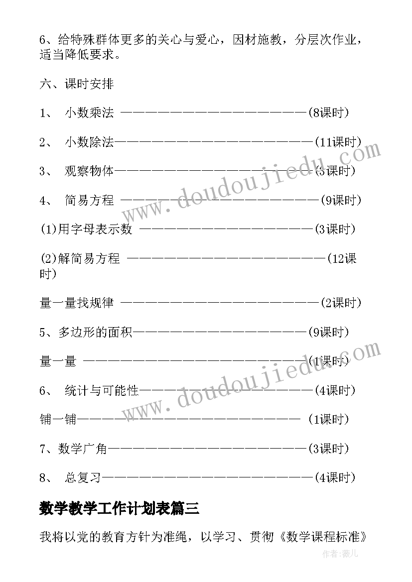 数学教学工作计划表(模板6篇)