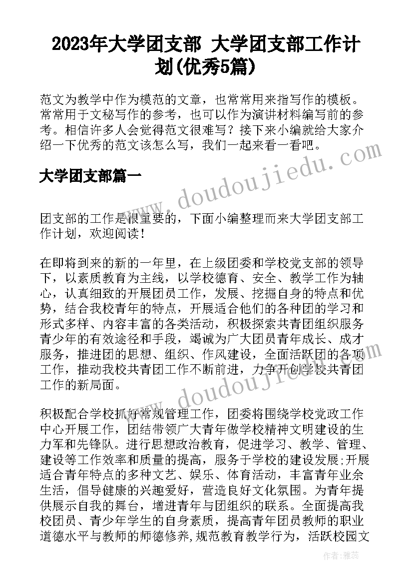 2023年大学团支部 大学团支部工作计划(优秀5篇)