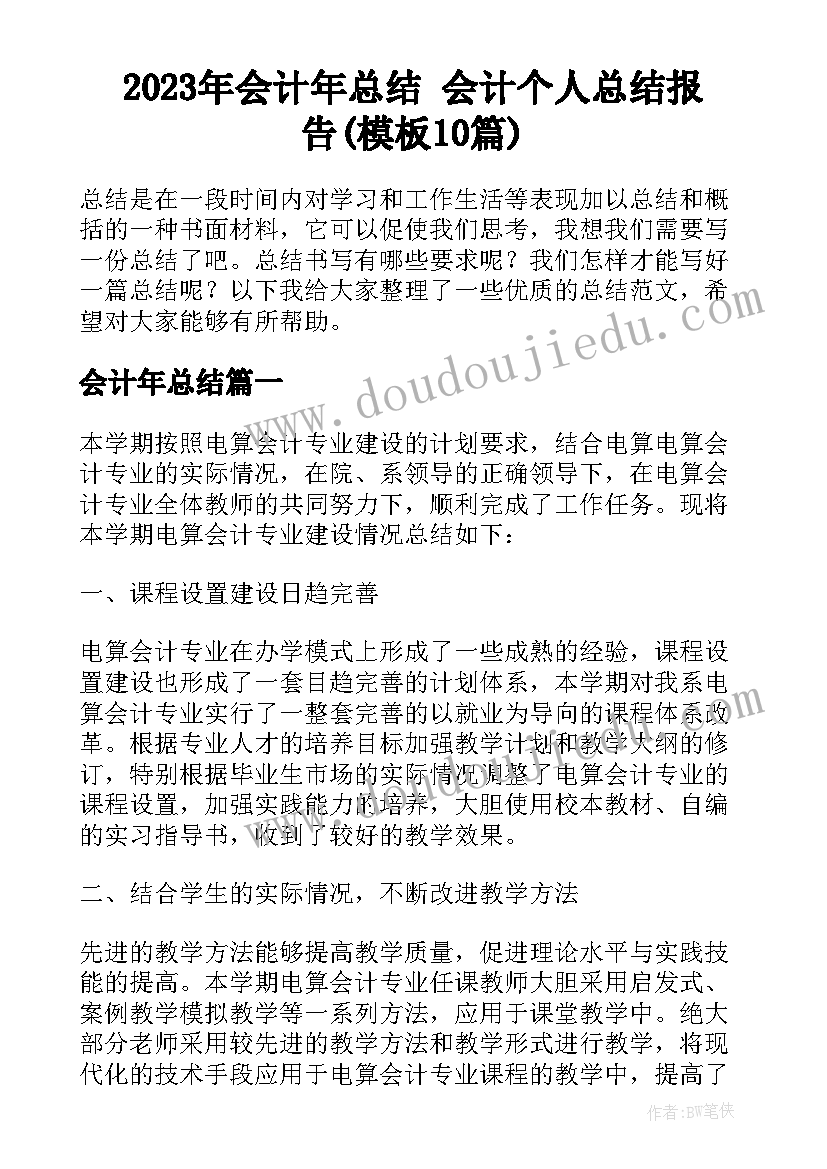 2023年会计年总结 会计个人总结报告(模板10篇)