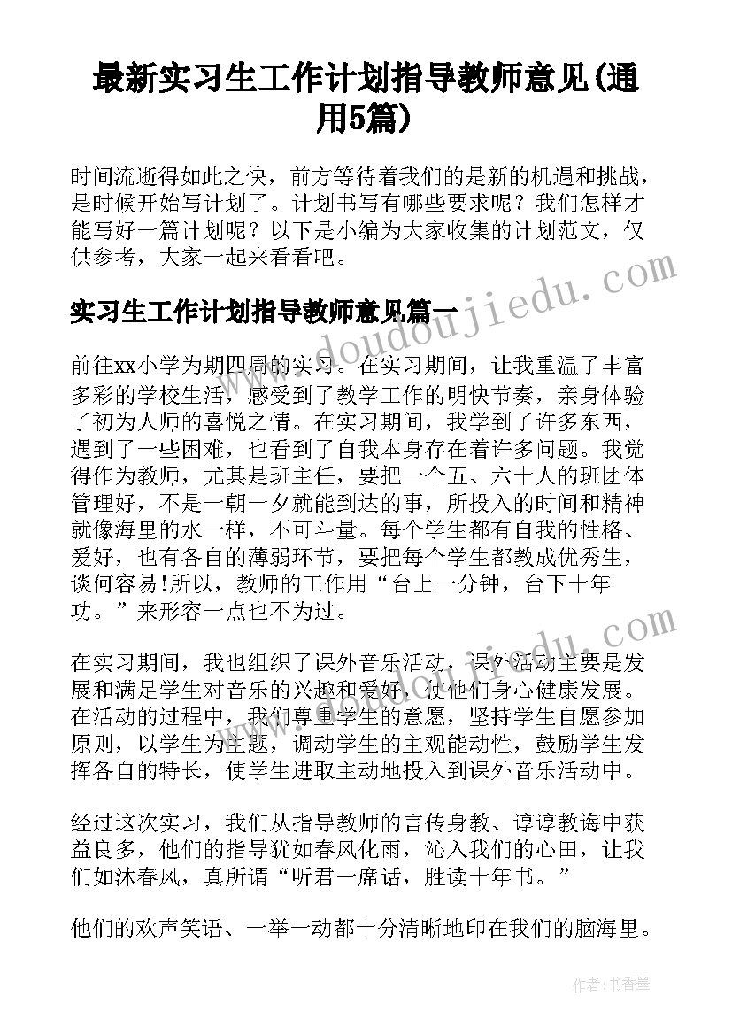 最新实习生工作计划指导教师意见(通用5篇)