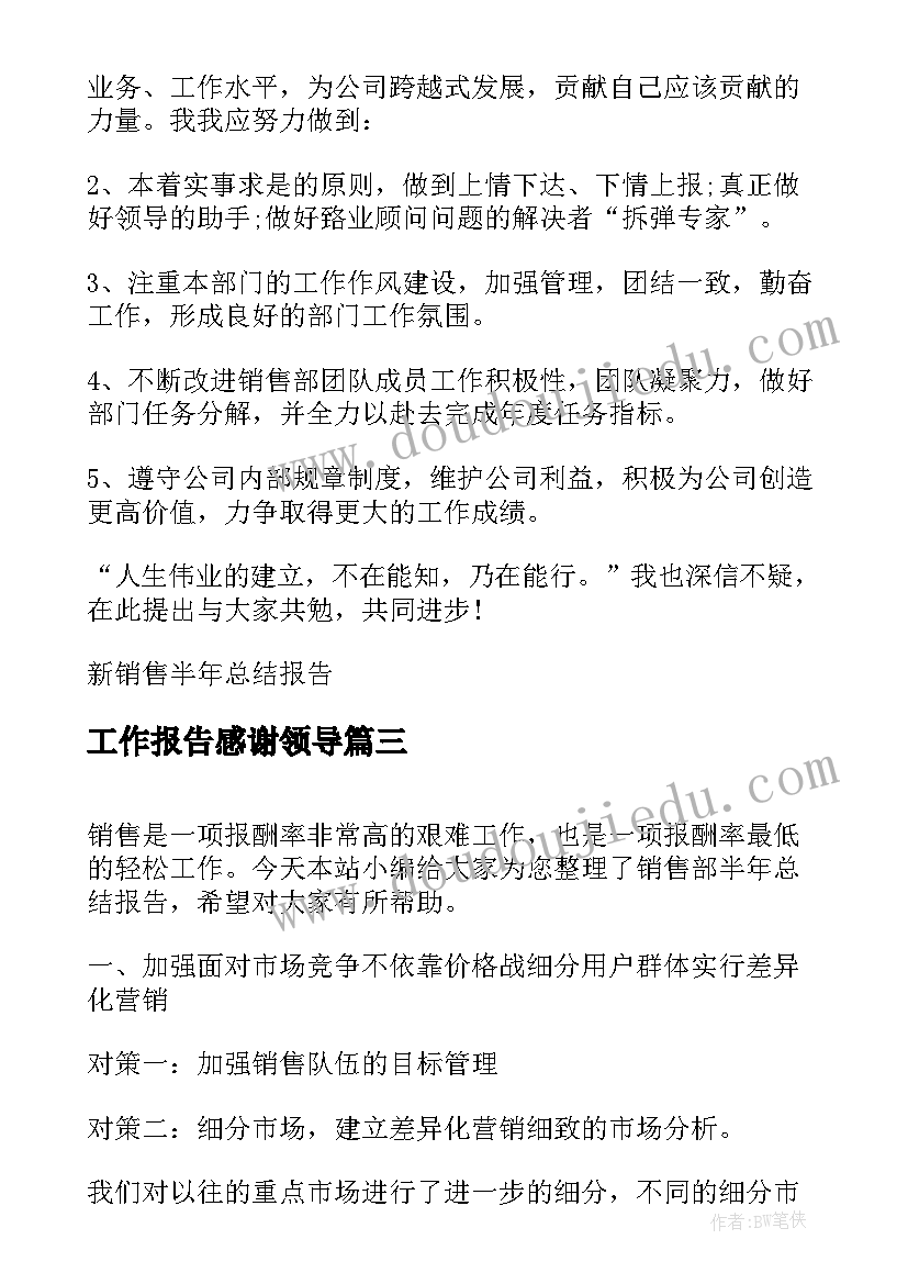 工作报告感谢领导 销售上半年总结报告(精选6篇)