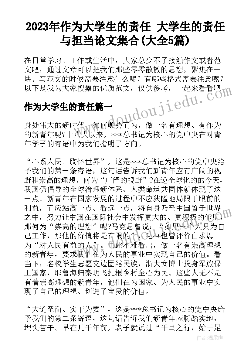 2023年作为大学生的责任 大学生的责任与担当论文集合(大全5篇)