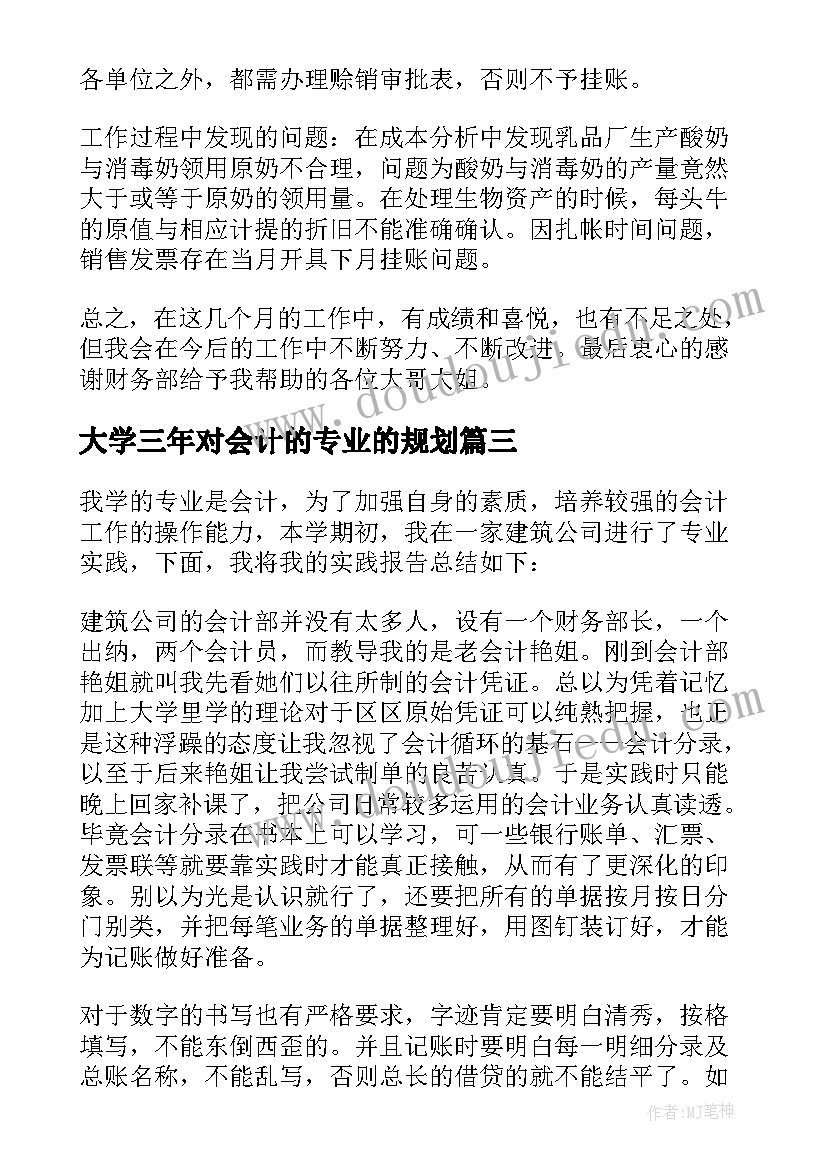 大学三年对会计的专业的规划(实用5篇)