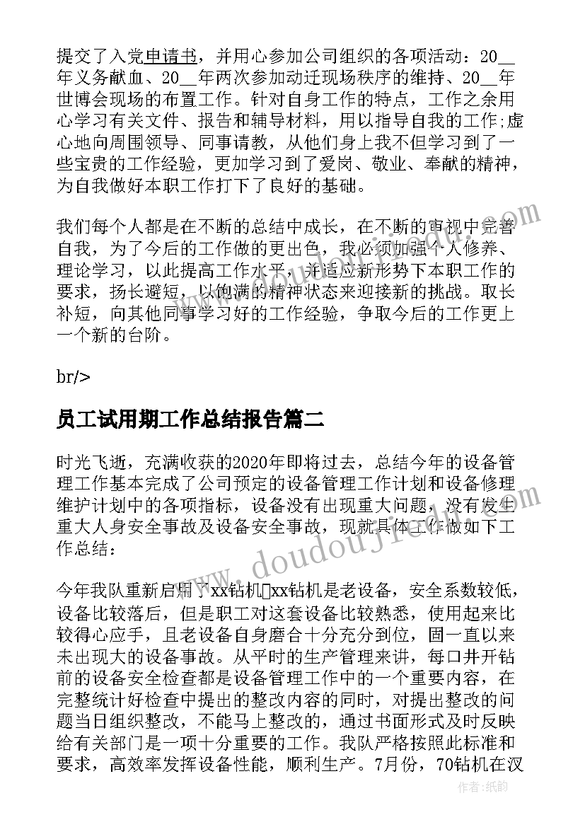 员工试用期工作总结报告 公司员工个人工作总结报告(大全10篇)