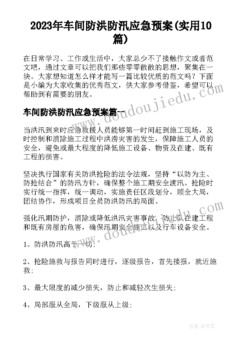 2023年车间防洪防汛应急预案(实用10篇)