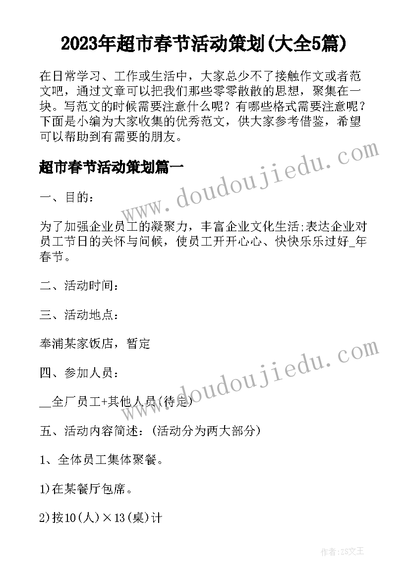 2023年超市春节活动策划(大全5篇)