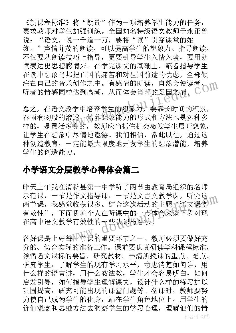 2023年小学语文分层教学心得体会(模板8篇)