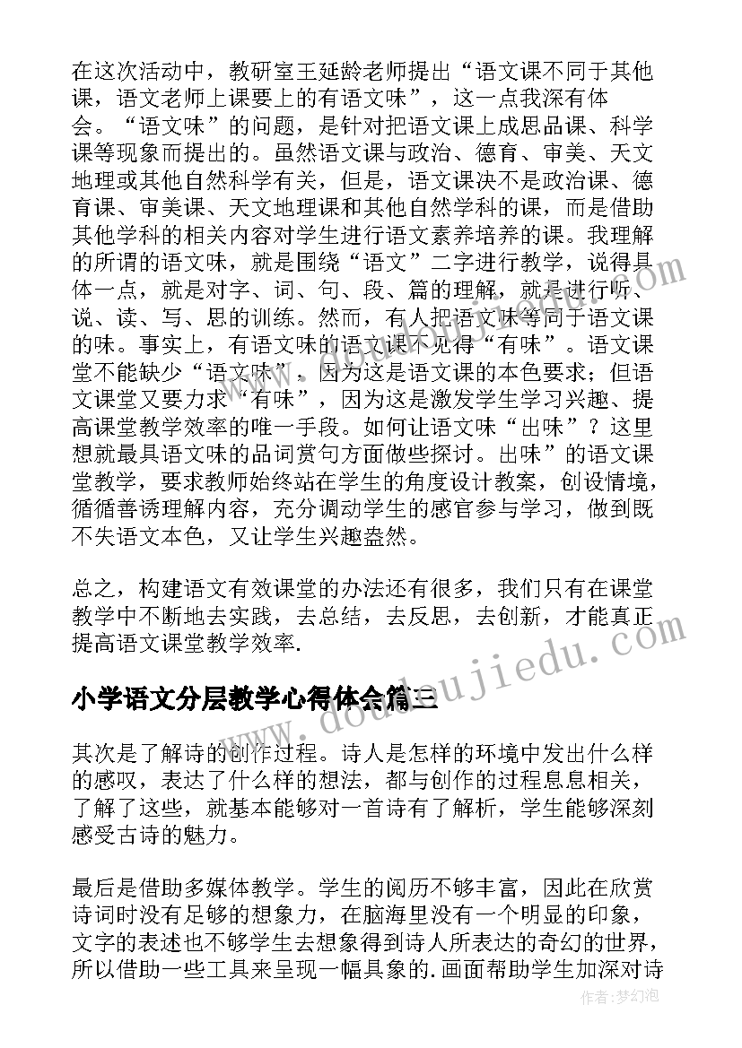 2023年小学语文分层教学心得体会(模板8篇)