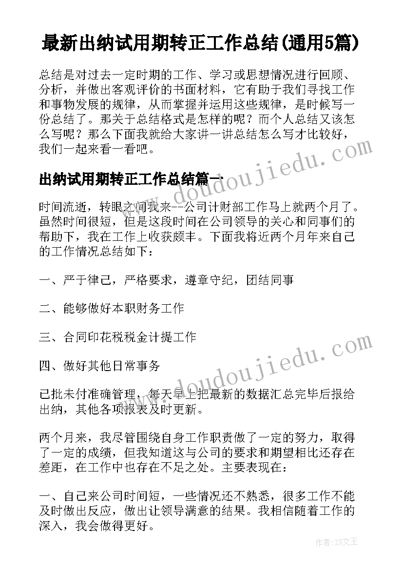 最新出纳试用期转正工作总结(通用5篇)