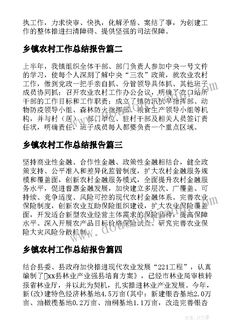 乡镇农村工作总结报告 乡镇农村的工作总结(通用5篇)