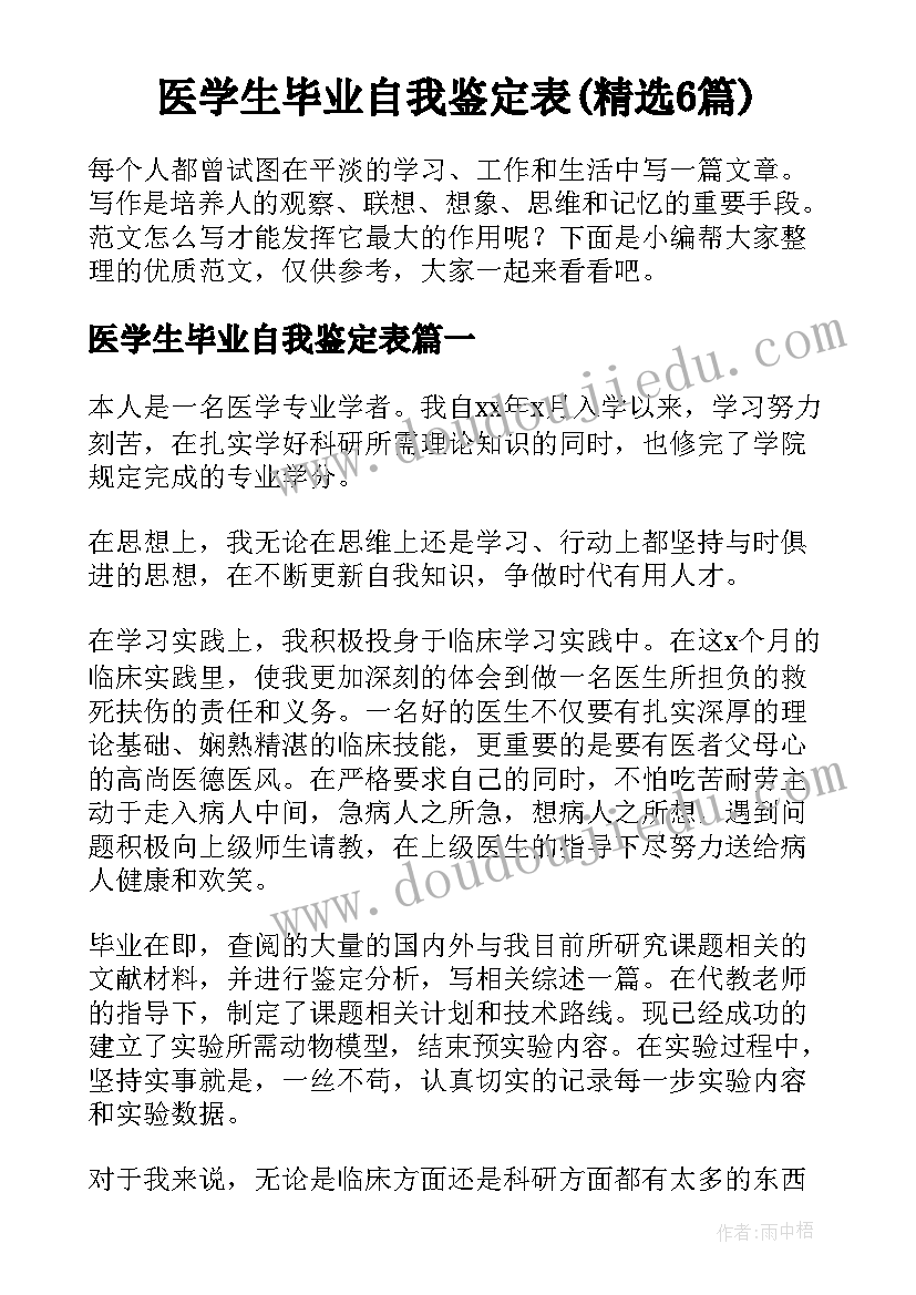 医学生毕业自我鉴定表(精选6篇)