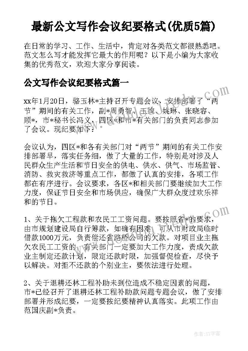 最新公文写作会议纪要格式(优质5篇)