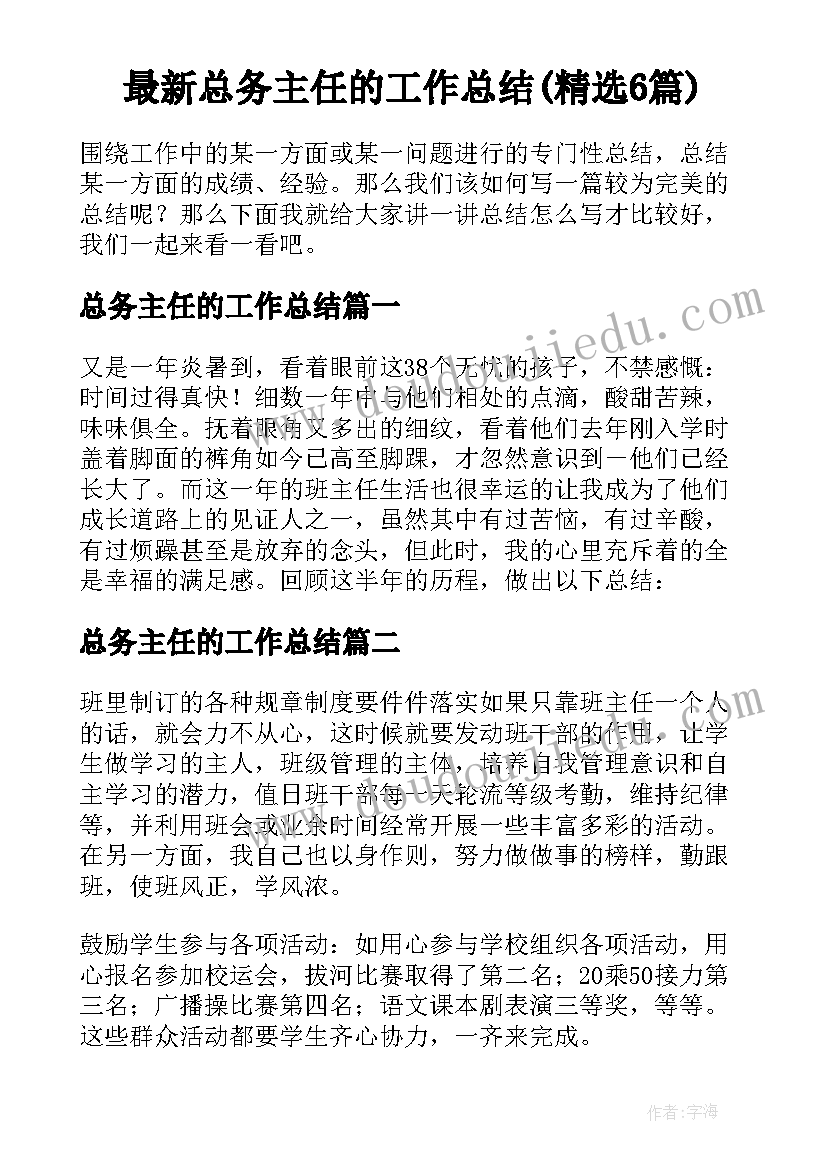 最新总务主任的工作总结(精选6篇)