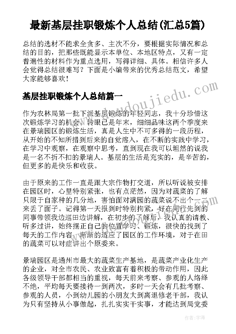 最新基层挂职锻炼个人总结(汇总5篇)