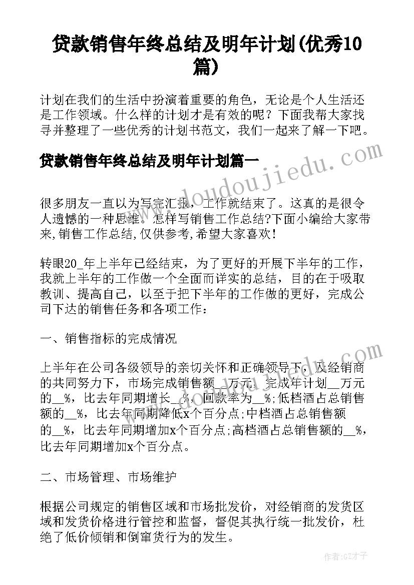 贷款销售年终总结及明年计划(优秀10篇)