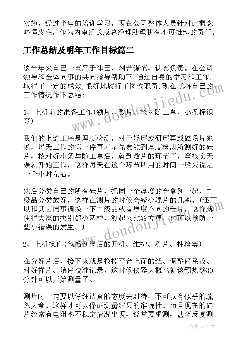 工作总结及明年工作目标(大全5篇)