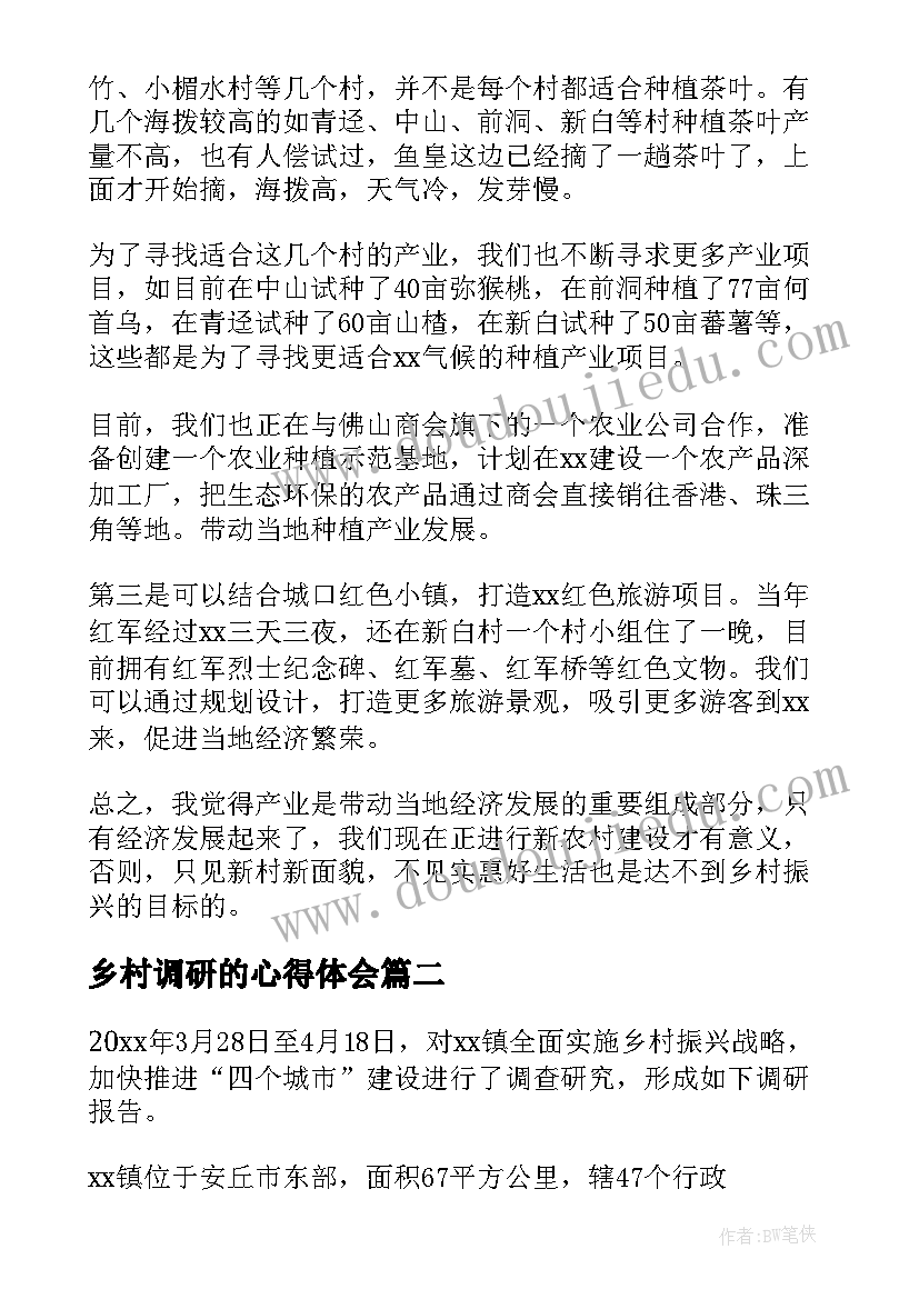 2023年乡村调研的心得体会(优秀5篇)