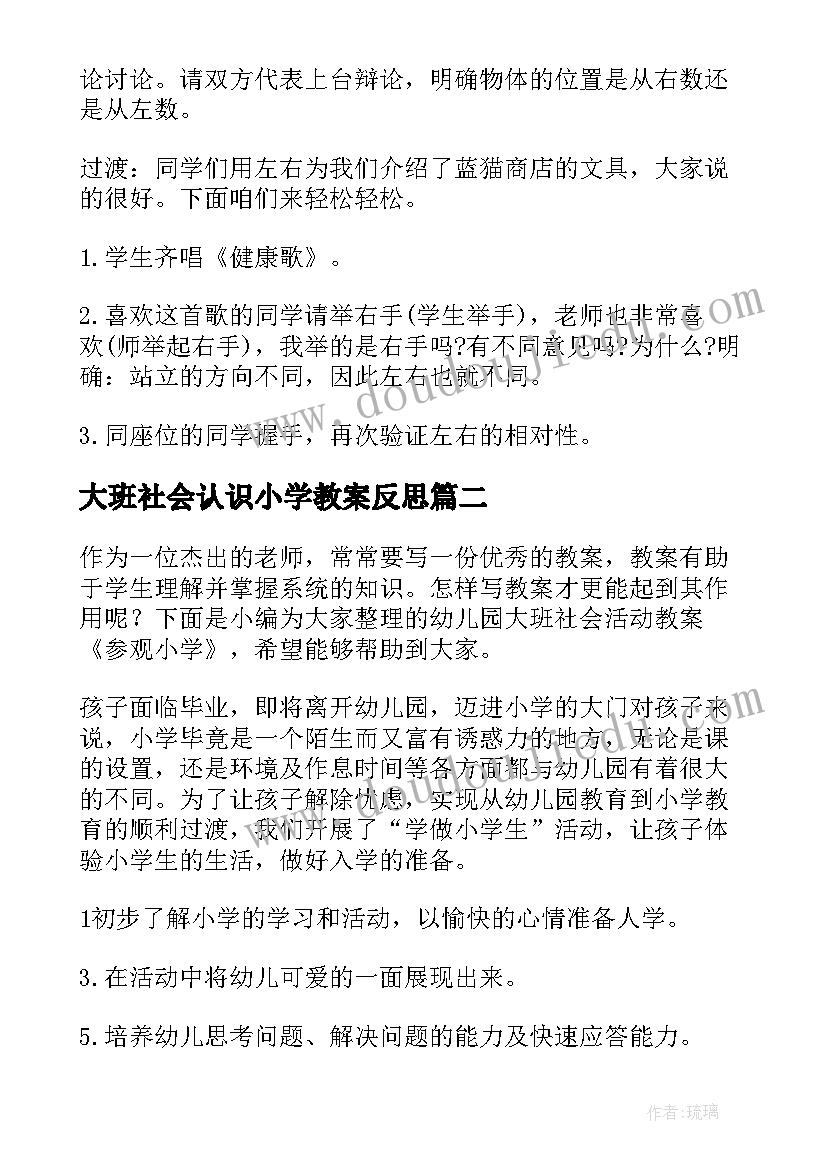 2023年大班社会认识小学教案反思(优质5篇)