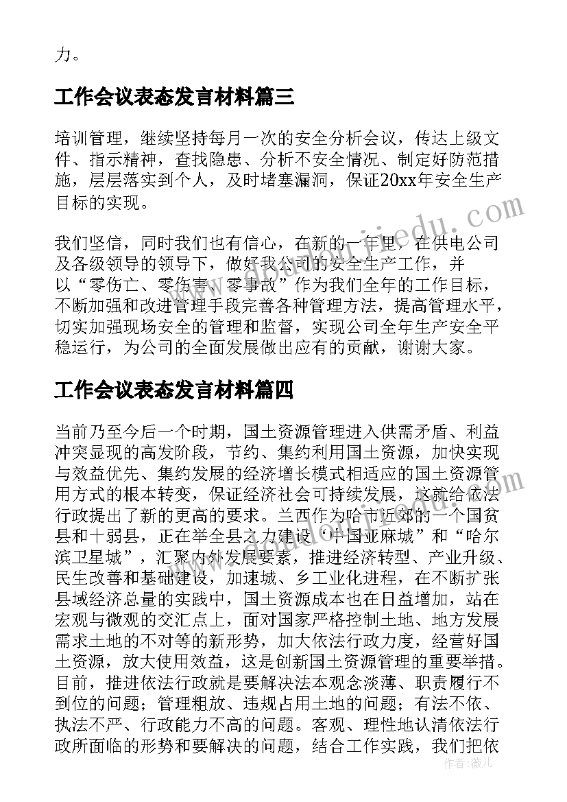 最新工作会议表态发言材料(精选6篇)