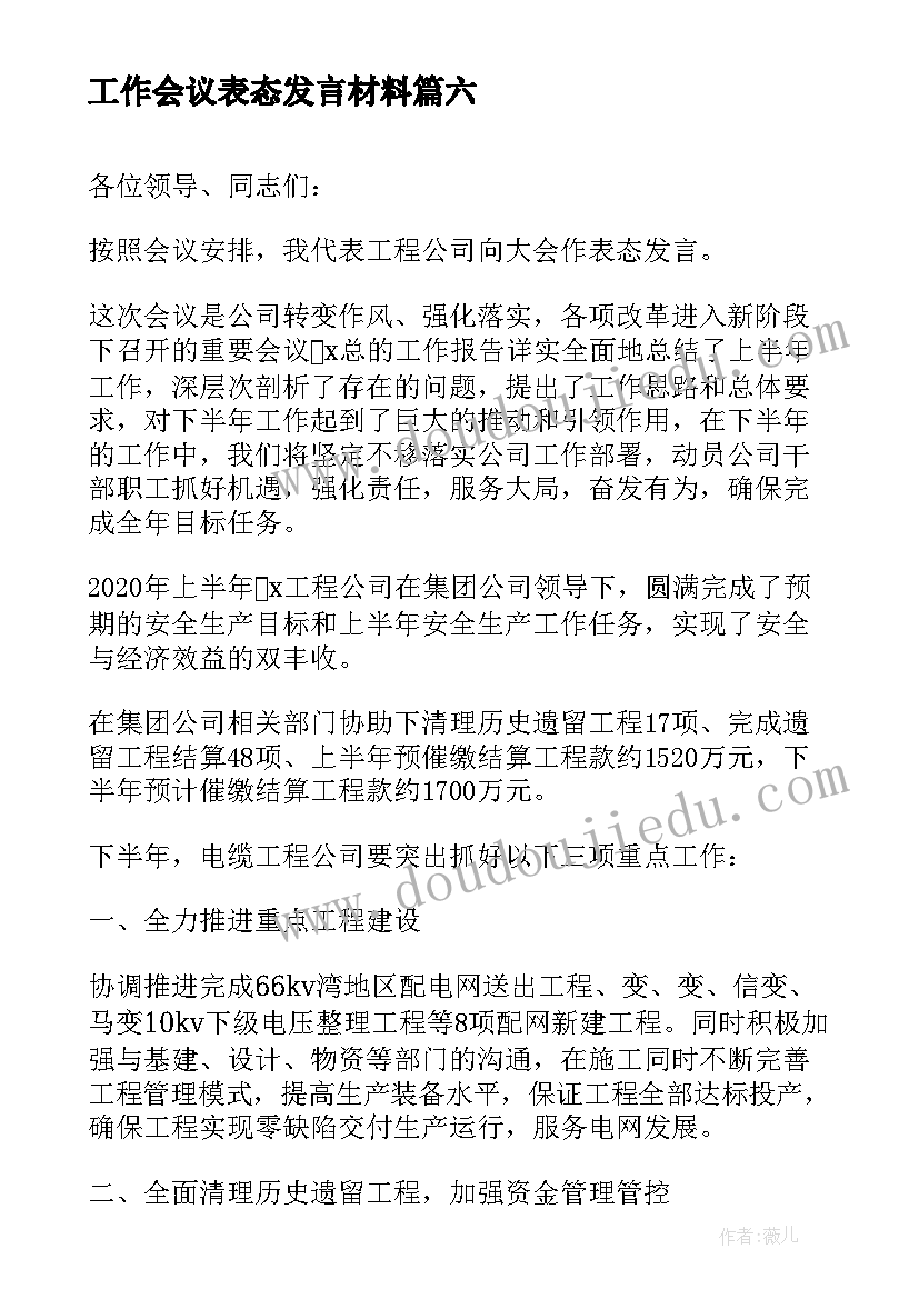 最新工作会议表态发言材料(精选6篇)