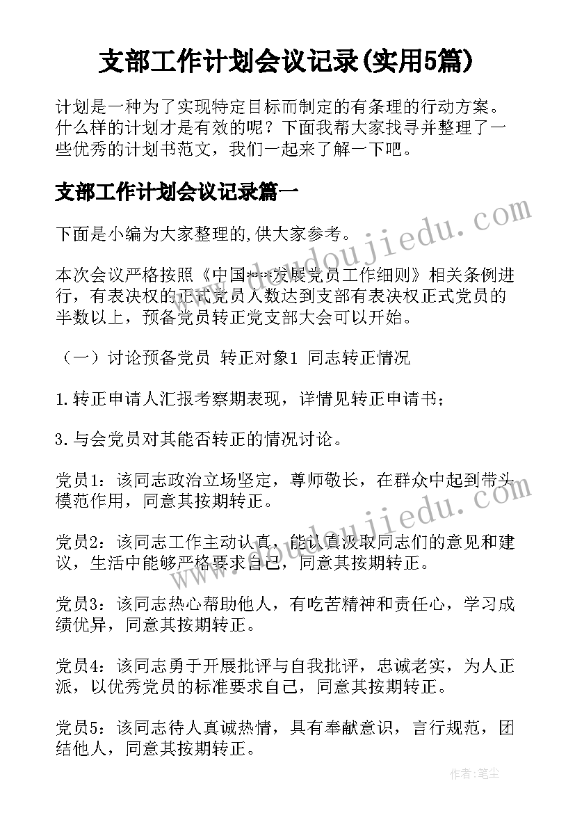 支部工作计划会议记录(实用5篇)