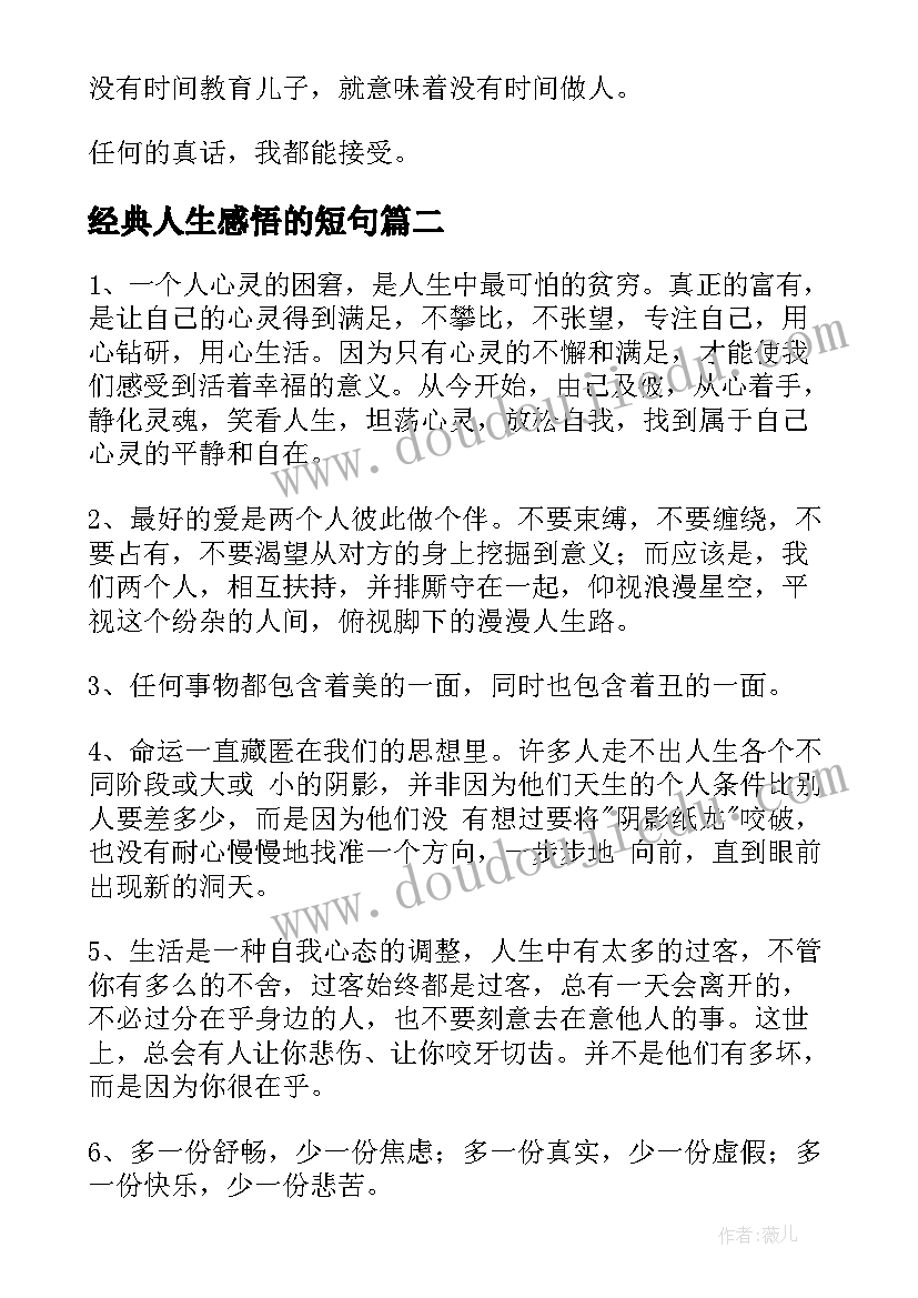 最新经典人生感悟的短句(大全8篇)