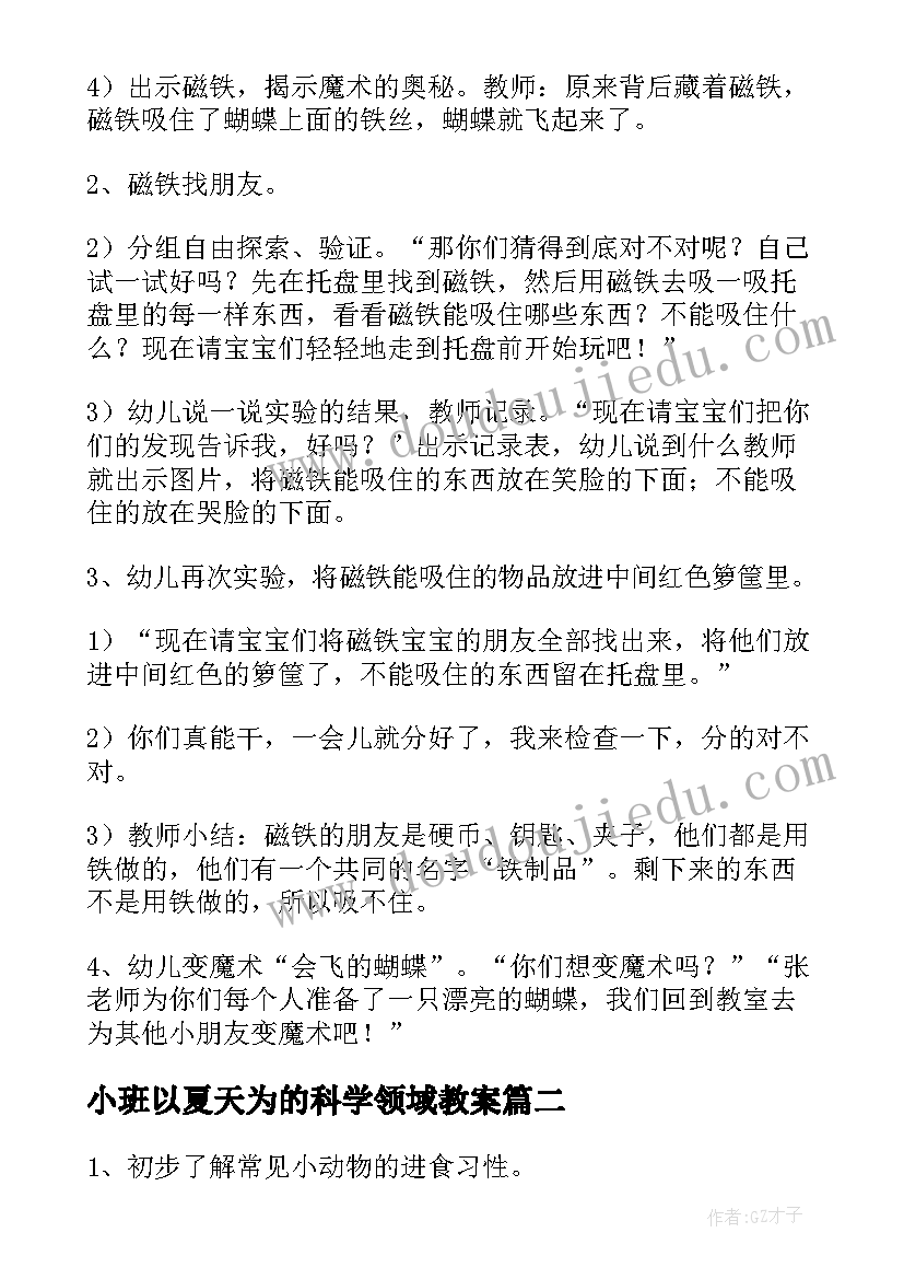 小班以夏天为的科学领域教案 小班科学磁铁活动教案(优秀8篇)