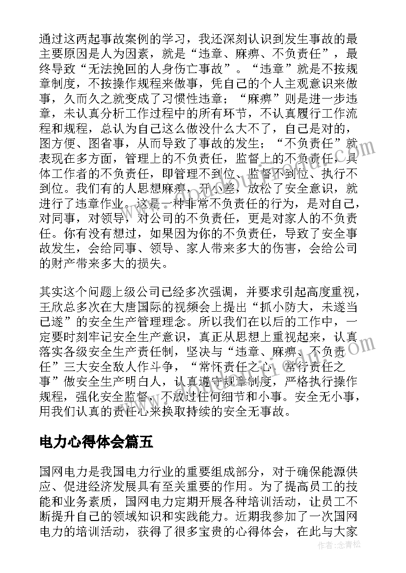 电力心得体会(精选9篇)