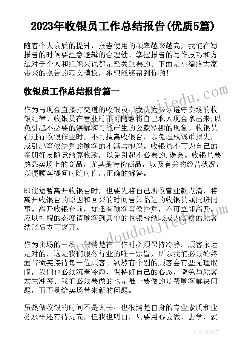 2023年收银员工作总结报告(优质5篇)