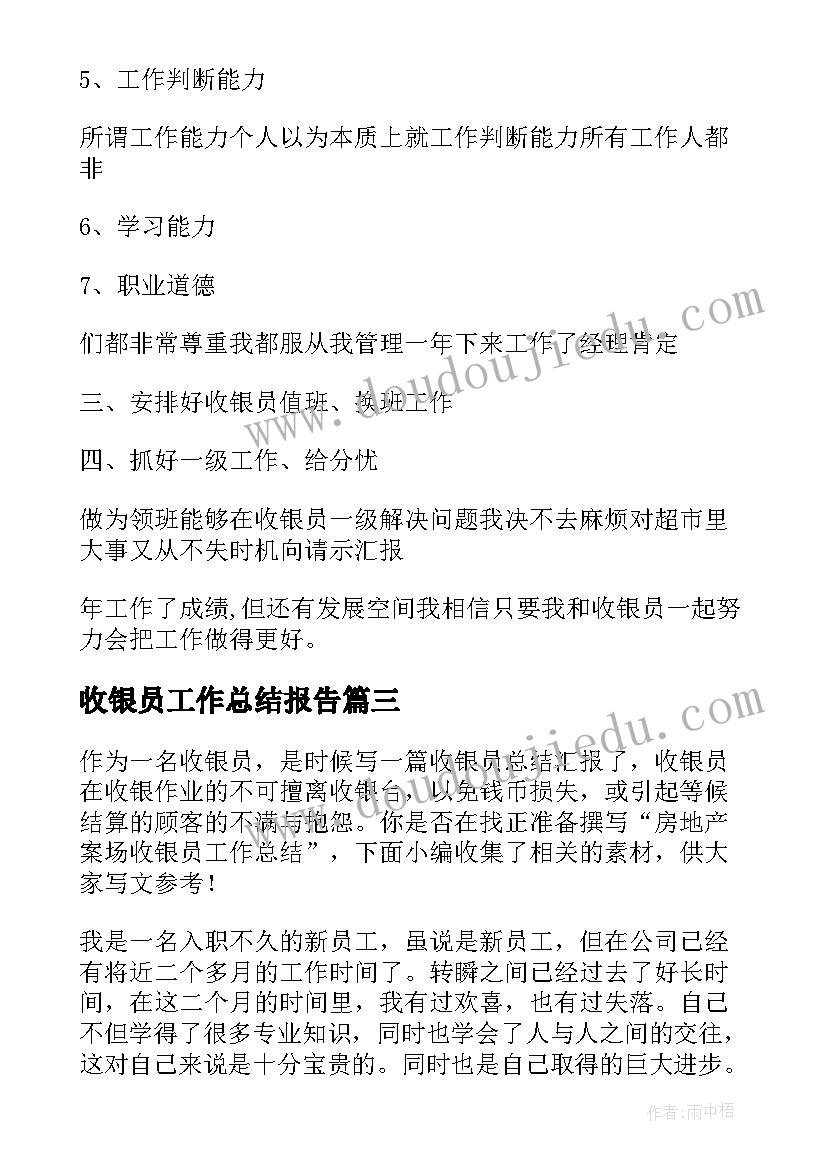 2023年收银员工作总结报告(优质5篇)