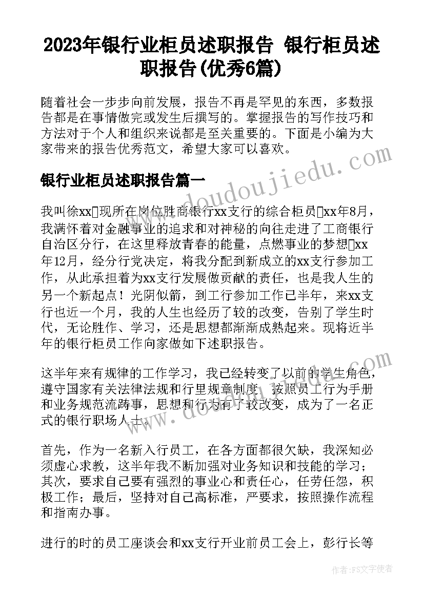 2023年银行业柜员述职报告 银行柜员述职报告(优秀6篇)