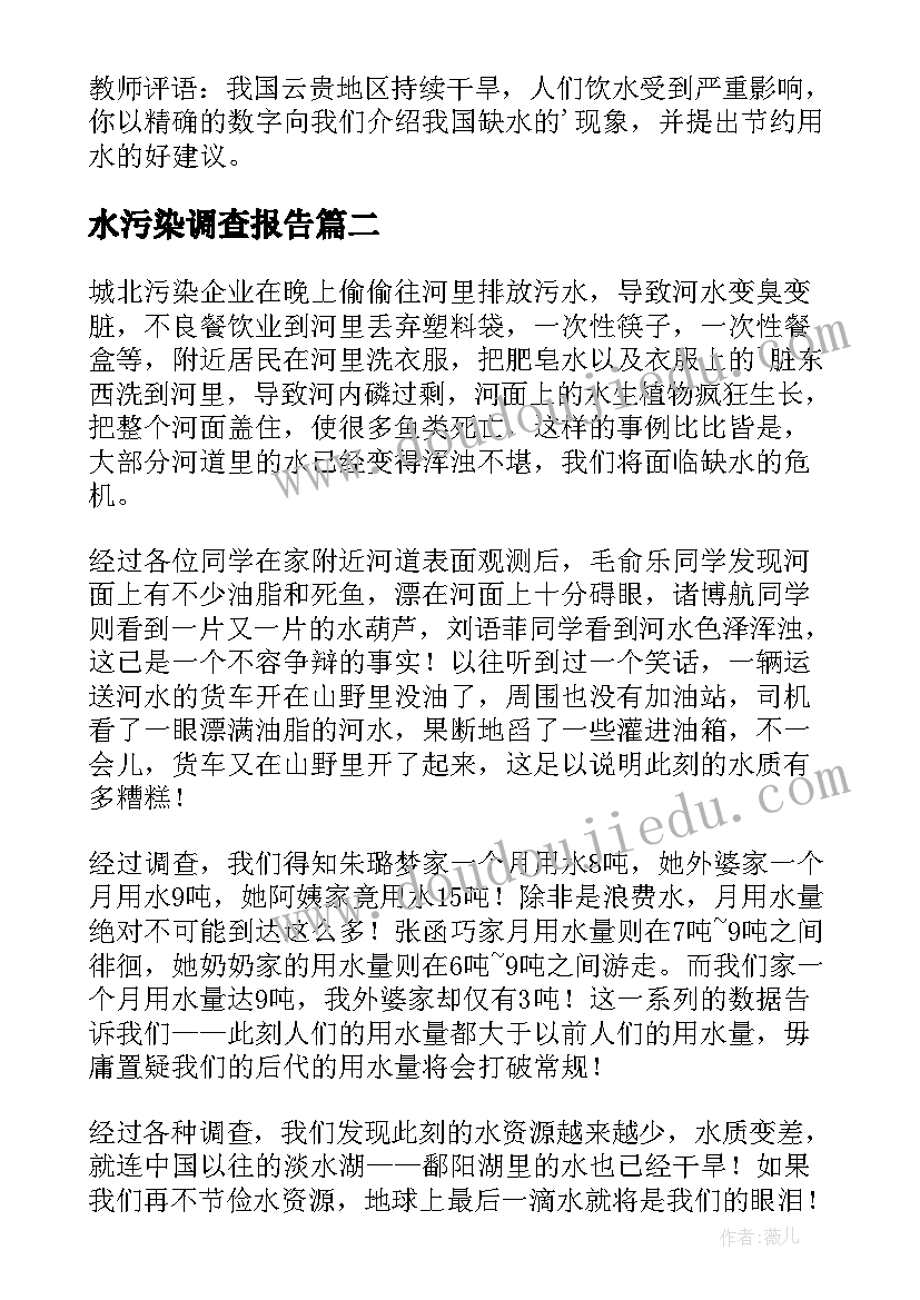 2023年水污染调查报告(精选6篇)