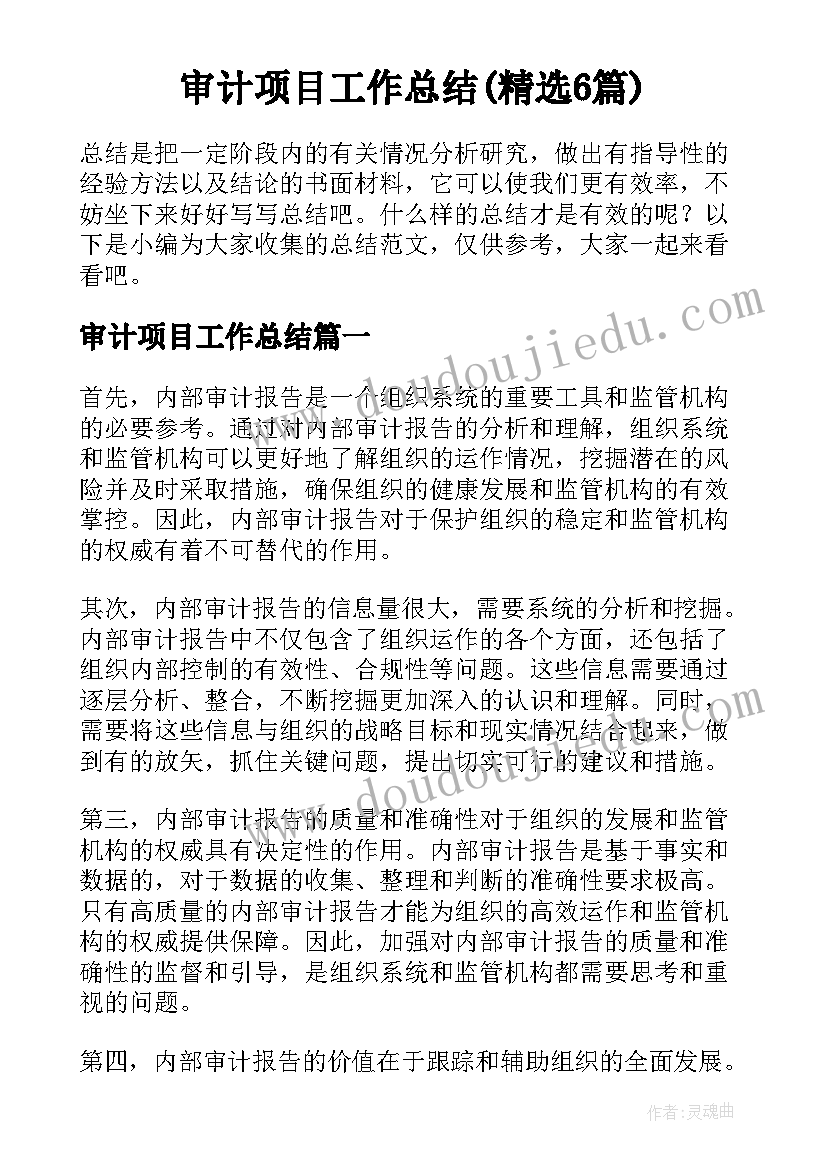 审计项目工作总结(精选6篇)