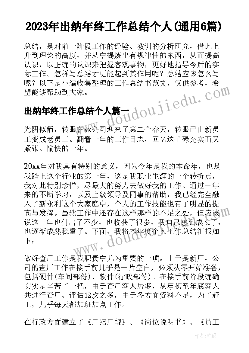 2023年出纳年终工作总结个人(通用6篇)