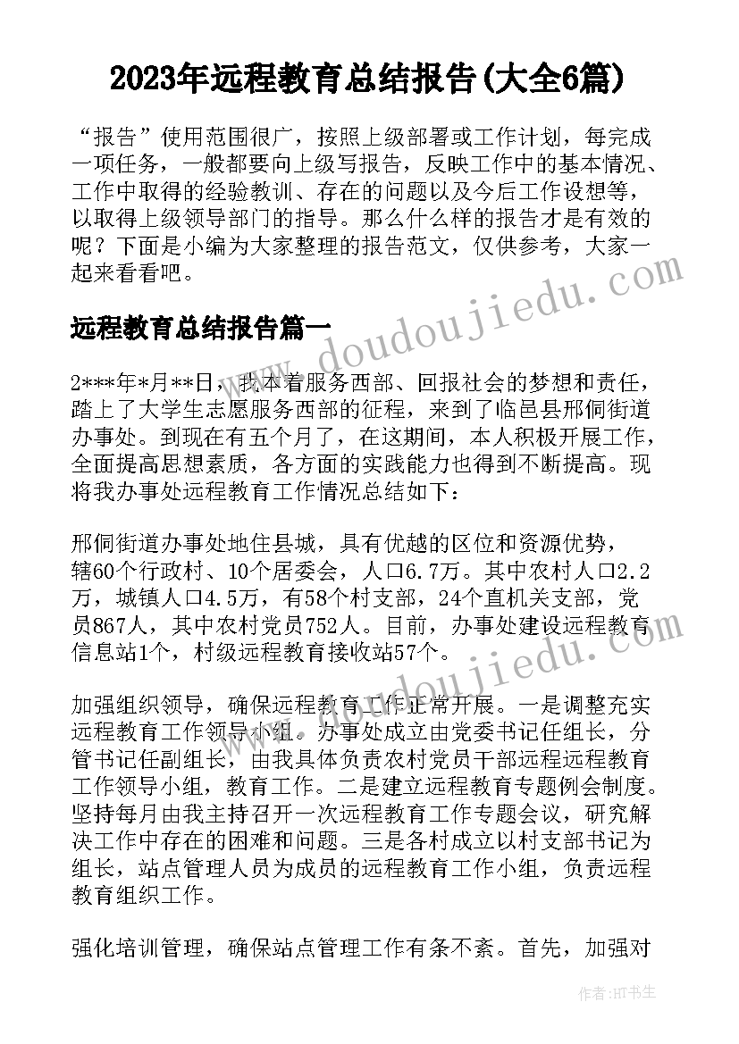 2023年远程教育总结报告(大全6篇)