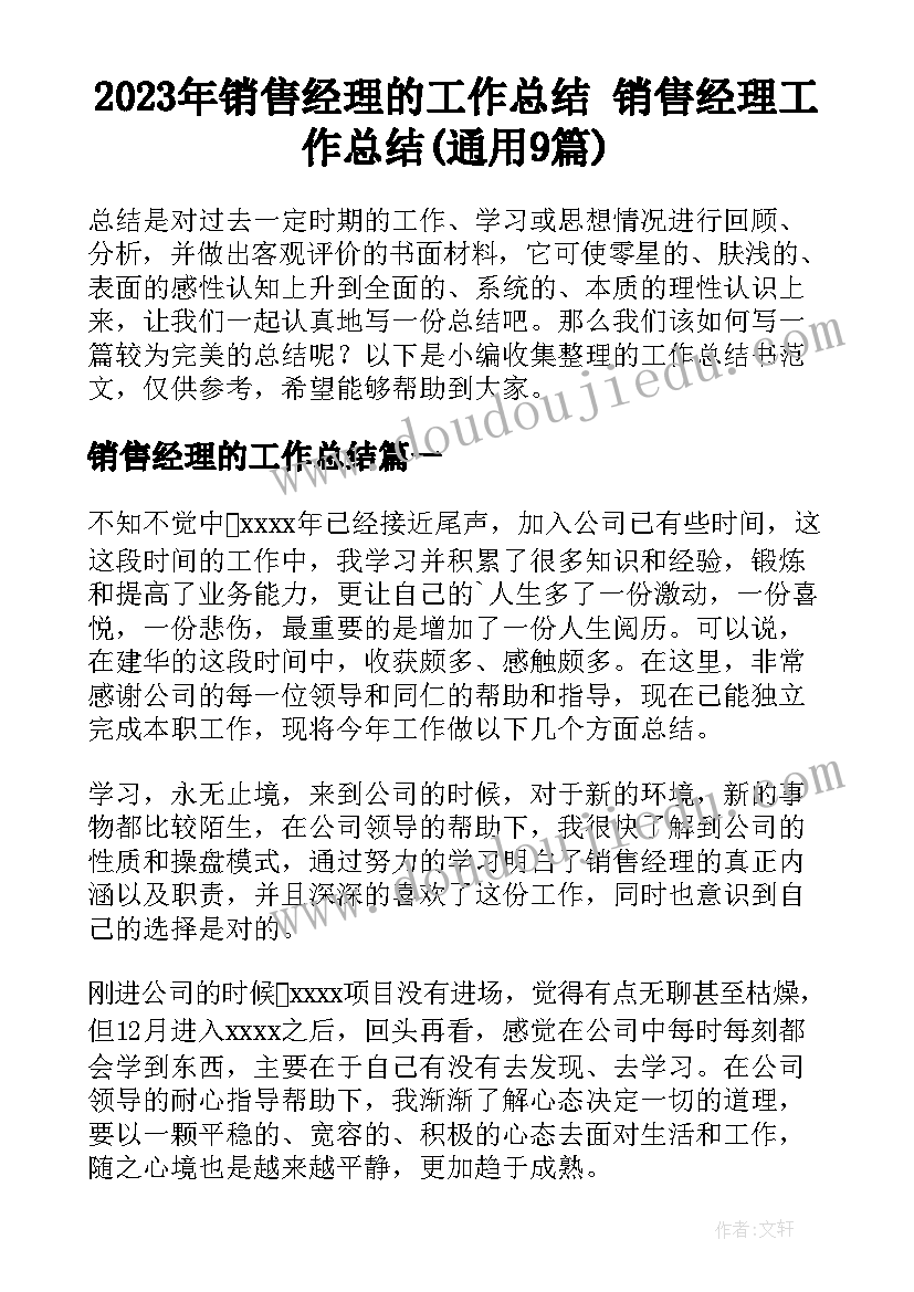 2023年销售经理的工作总结 销售经理工作总结(通用9篇)