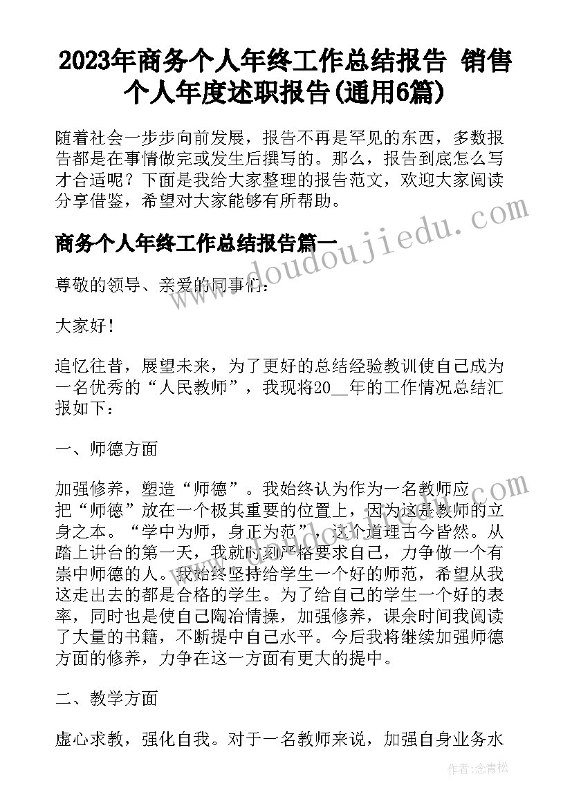 2023年商务个人年终工作总结报告 销售个人年度述职报告(通用6篇)