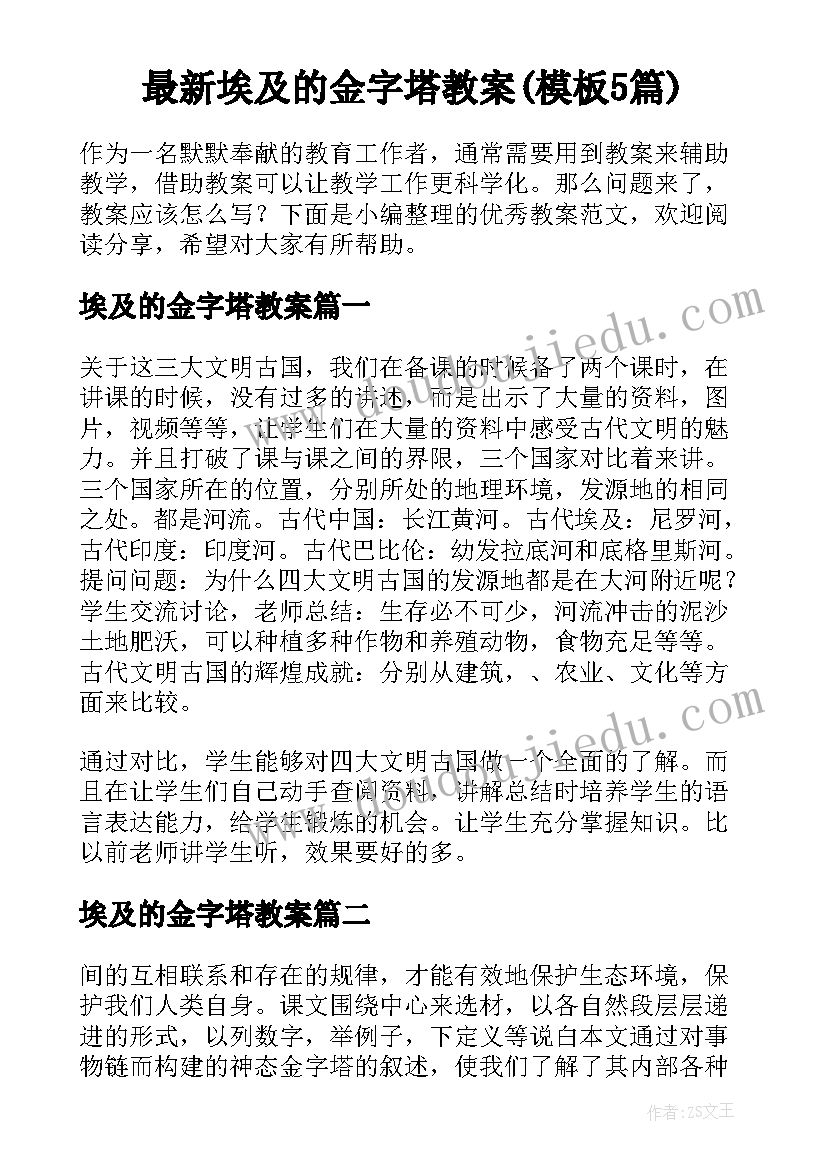 最新埃及的金字塔教案(模板5篇)