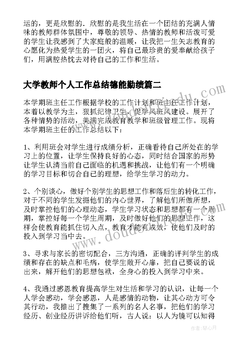 大学教师个人工作总结德能勤绩(模板9篇)