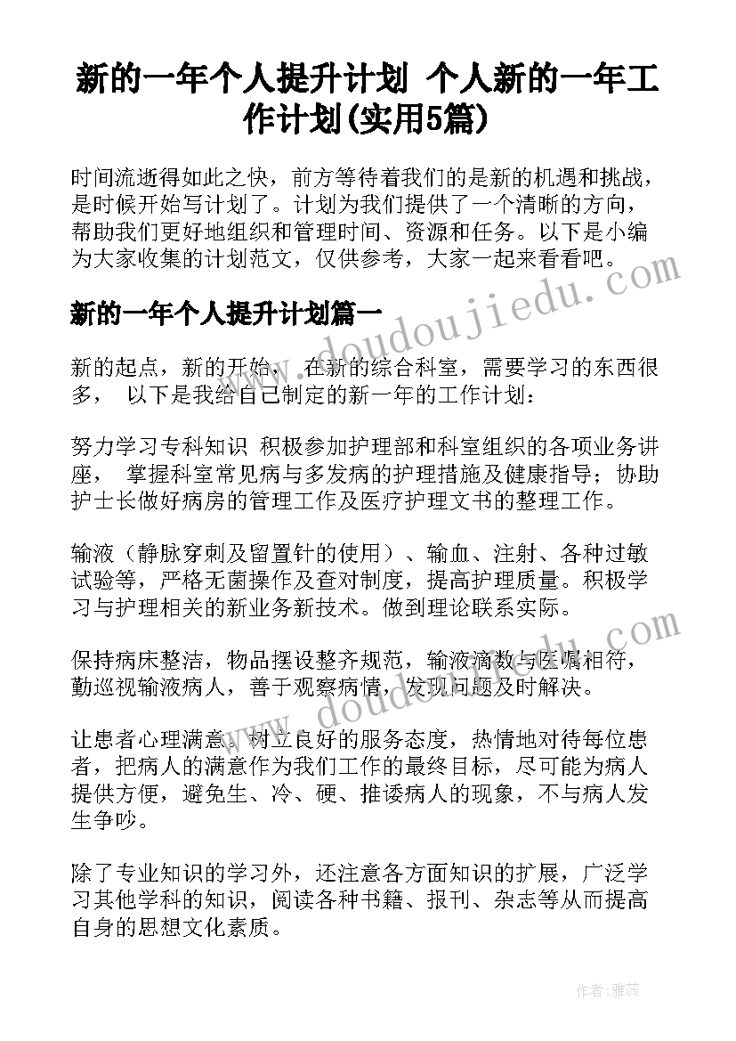 新的一年个人提升计划 个人新的一年工作计划(实用5篇)