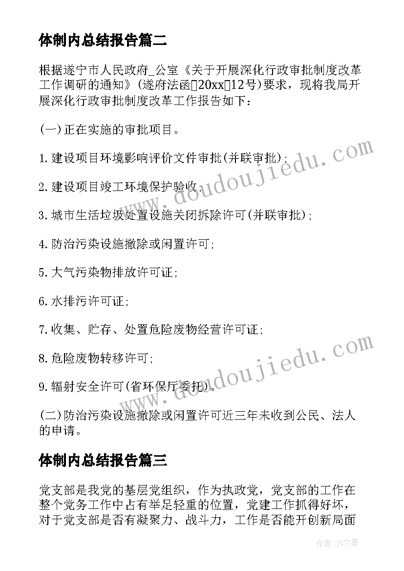 最新体制内总结报告(实用8篇)