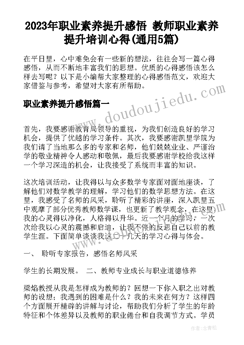 2023年职业素养提升感悟 教师职业素养提升培训心得(通用5篇)