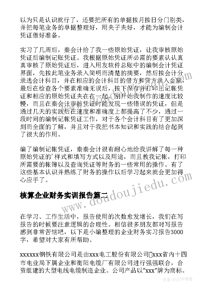 核算企业财务实训报告(模板5篇)