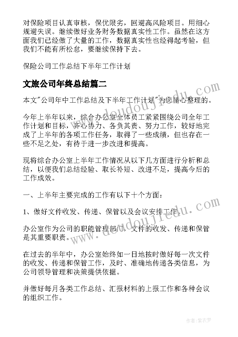 文旅公司年终总结 保险公司工作总结下半年工作计划(实用9篇)