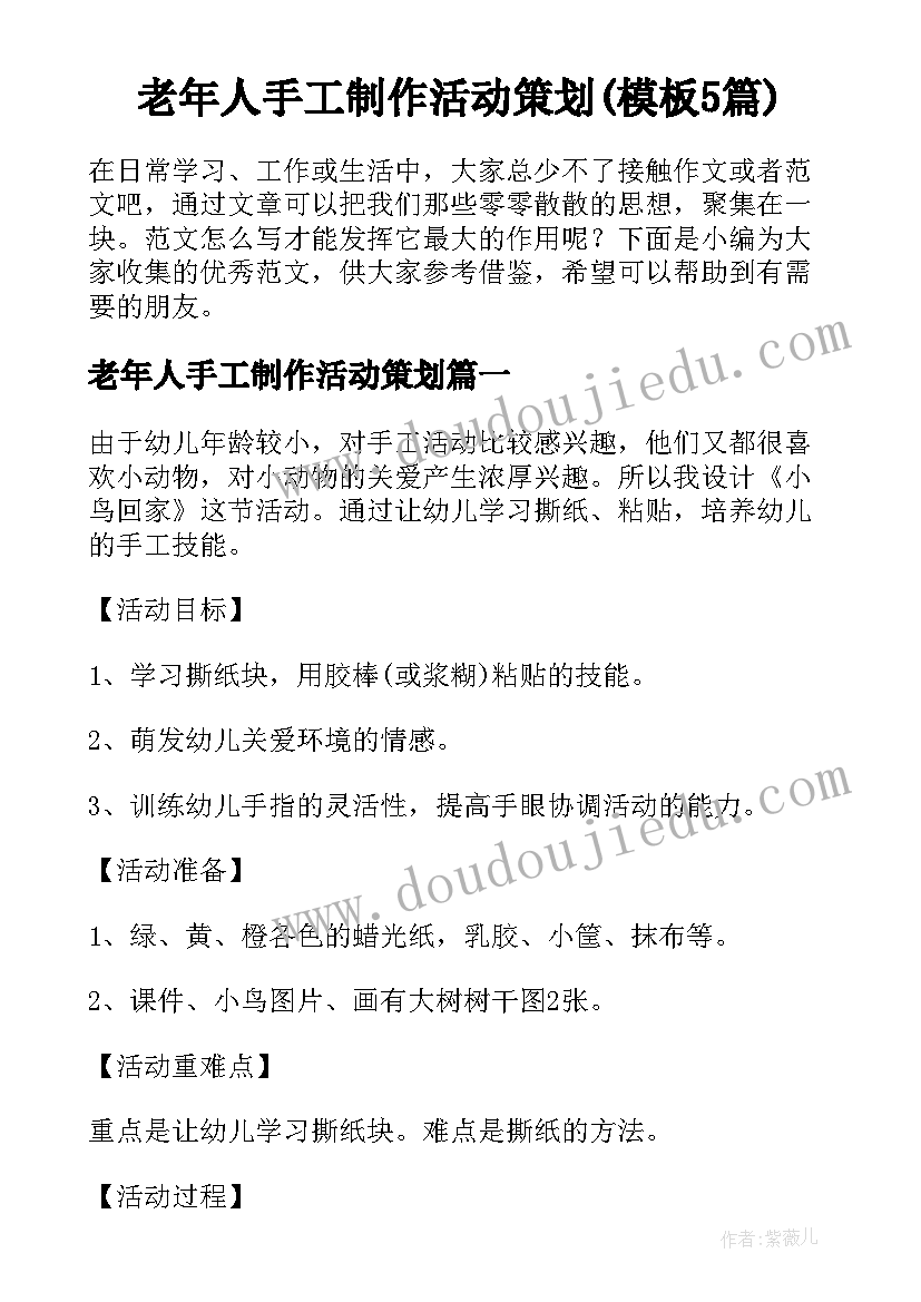 老年人手工制作活动策划(模板5篇)