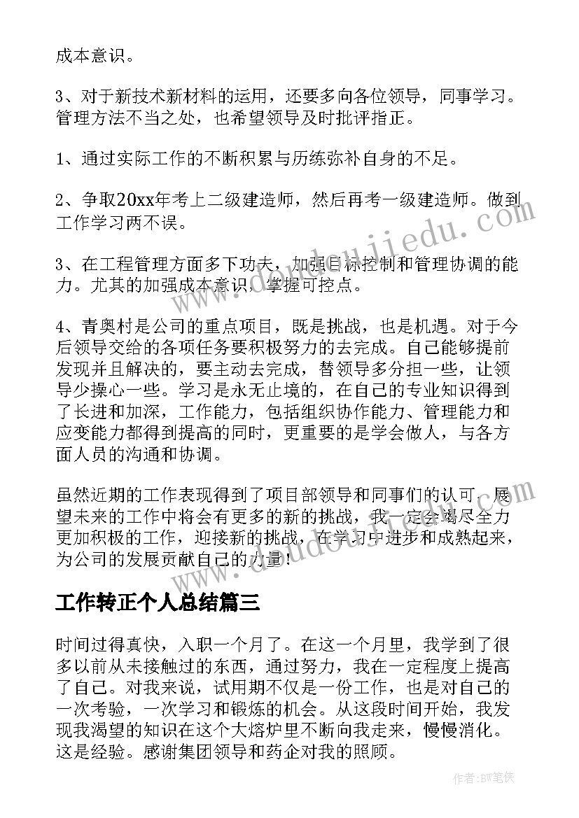 工作转正个人总结(汇总8篇)