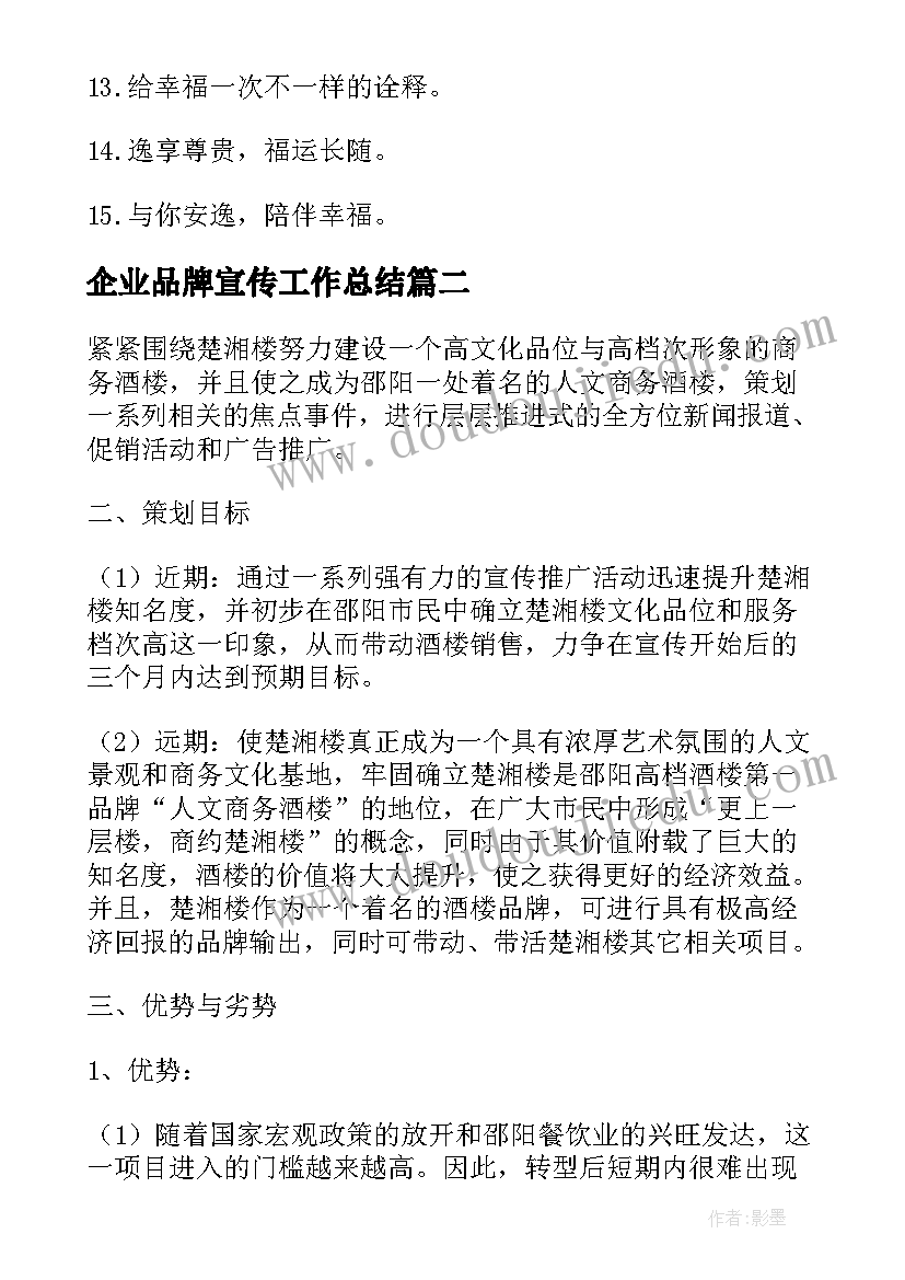 2023年企业品牌宣传工作总结(大全5篇)