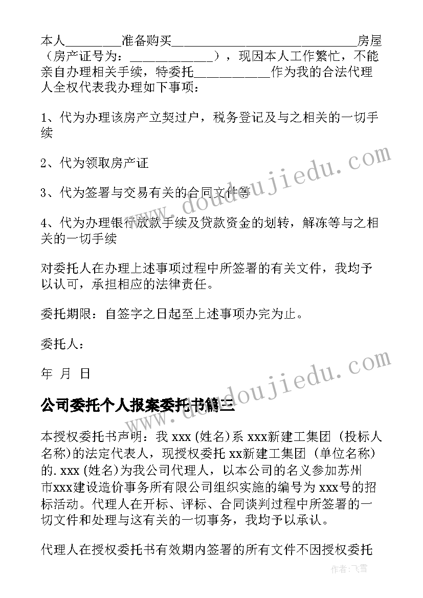 最新公司委托个人报案委托书(通用5篇)