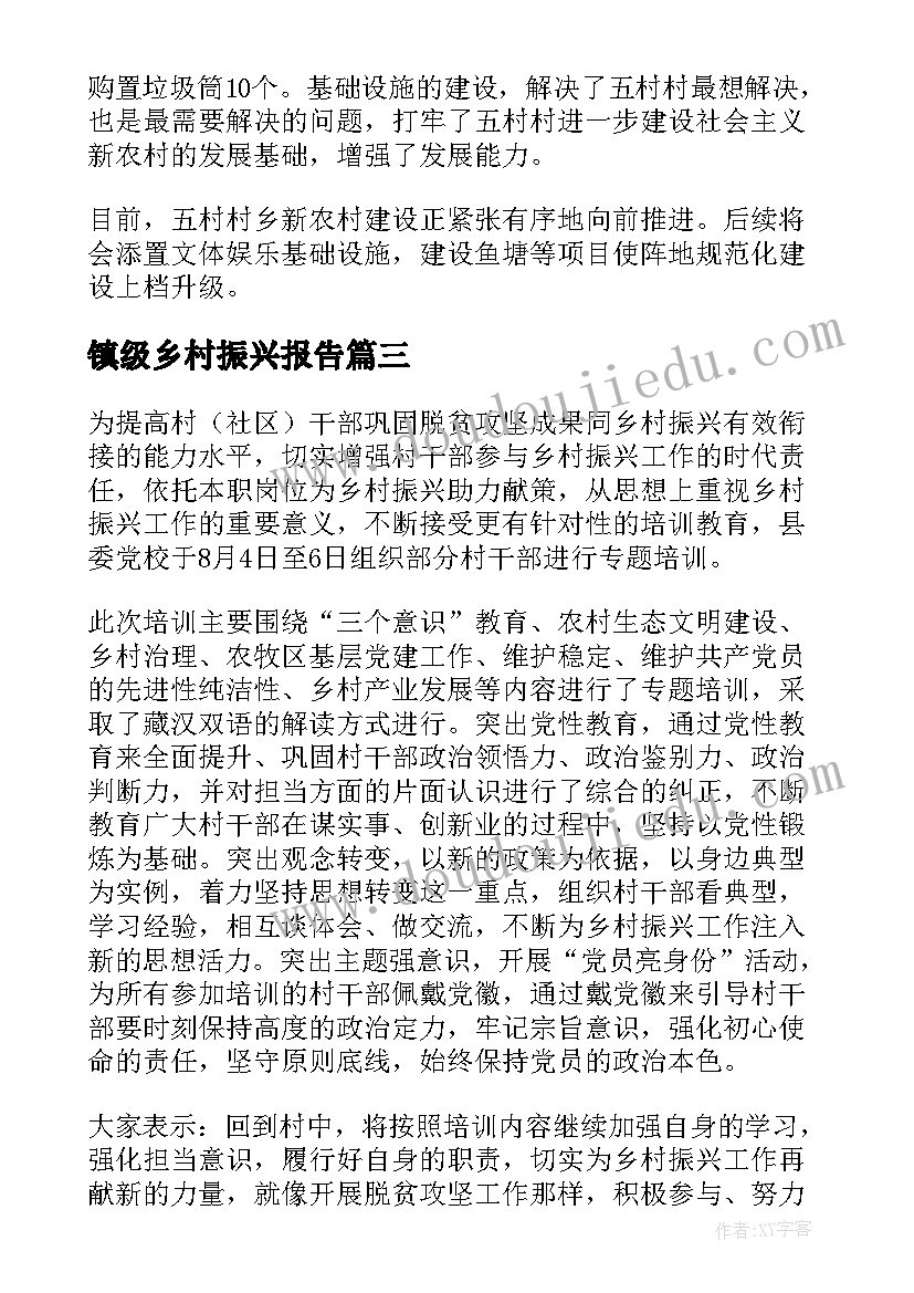 镇级乡村振兴报告(精选5篇)