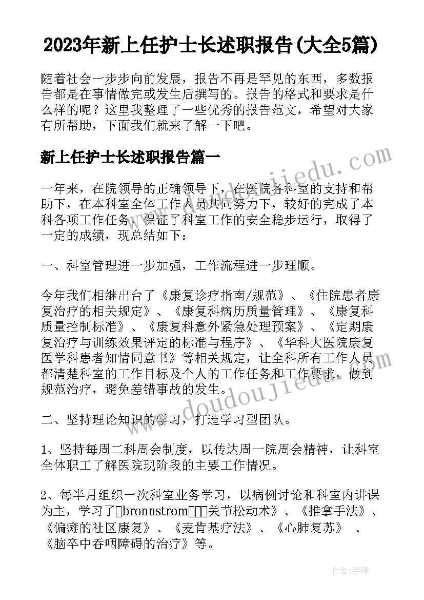 2023年新上任护士长述职报告(大全5篇)